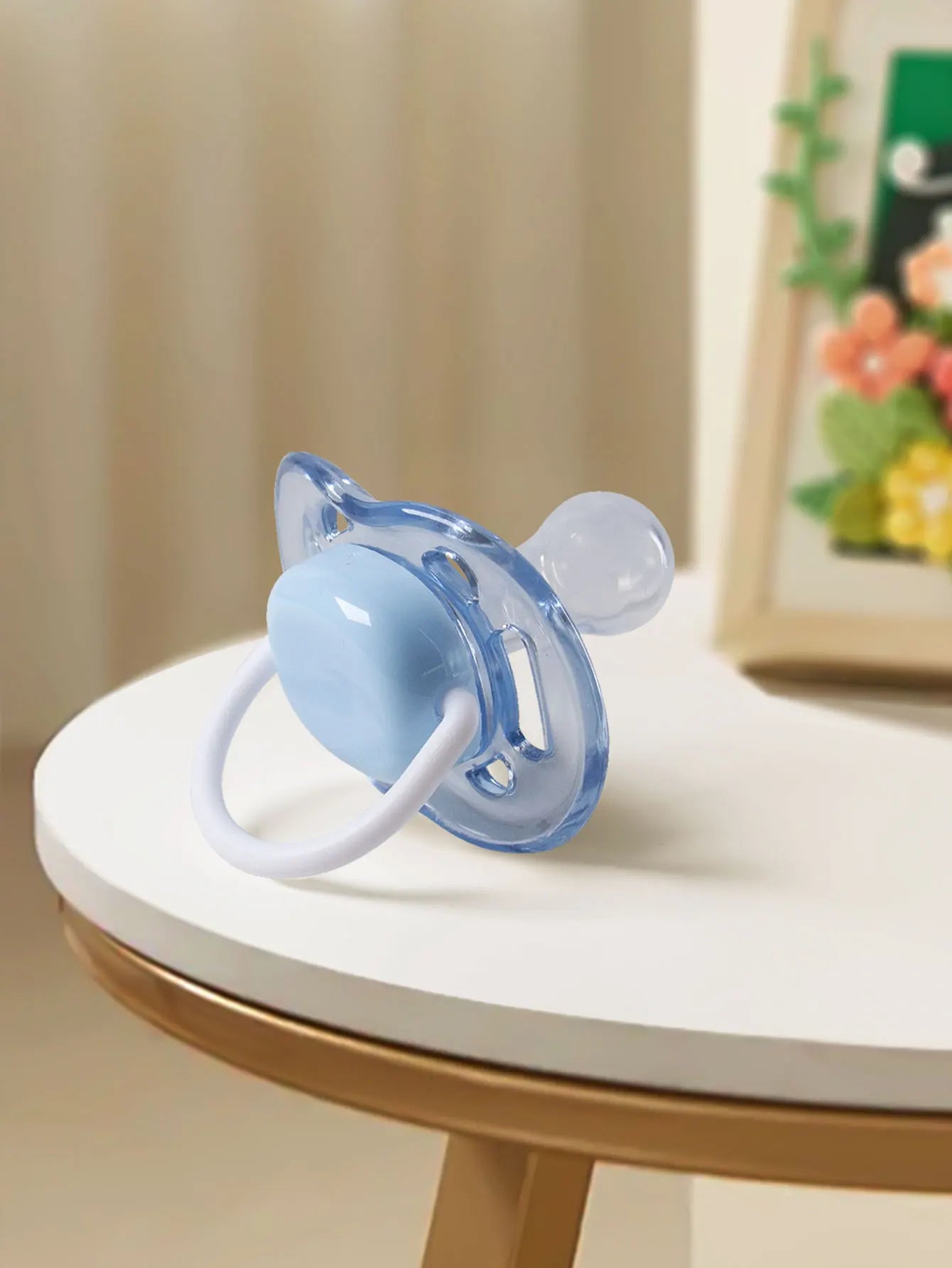 1-Piece Baby Pacifier with Dust Cover Lid, Soft Silicone Nipple Soother and Handle