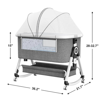 3 in 1 Baby Bassinet,Bedside Sleeper with Storage Basket and Wheels,Portable Baby Crib with Mosquito Net, 6 Adjustable Height & Breathable Mesh,Easy to Fold