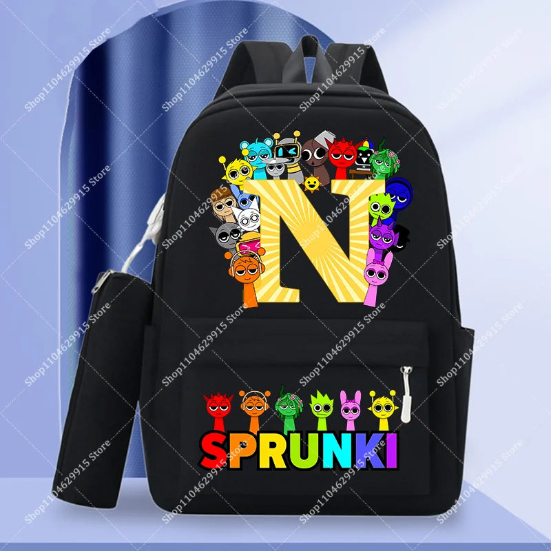 2-Piece Sprunki Backpack Set with Pencil Case – Large Capacity School Bag