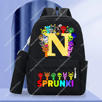 2-Piece Sprunki Backpack Set with Pencil Case – Large Capacity School Bag