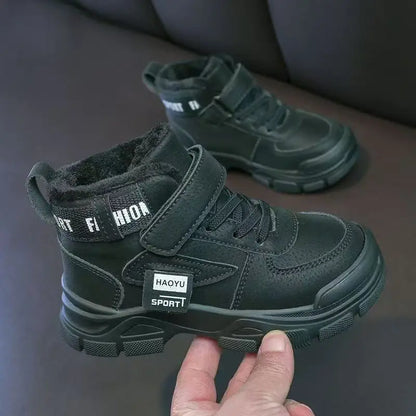 Kids Winter Warm Snow Boots Boys Fleece Lined Cotton Shoes Non Slip Thick Sole Sports Sneakers for School Age Children Outdoor