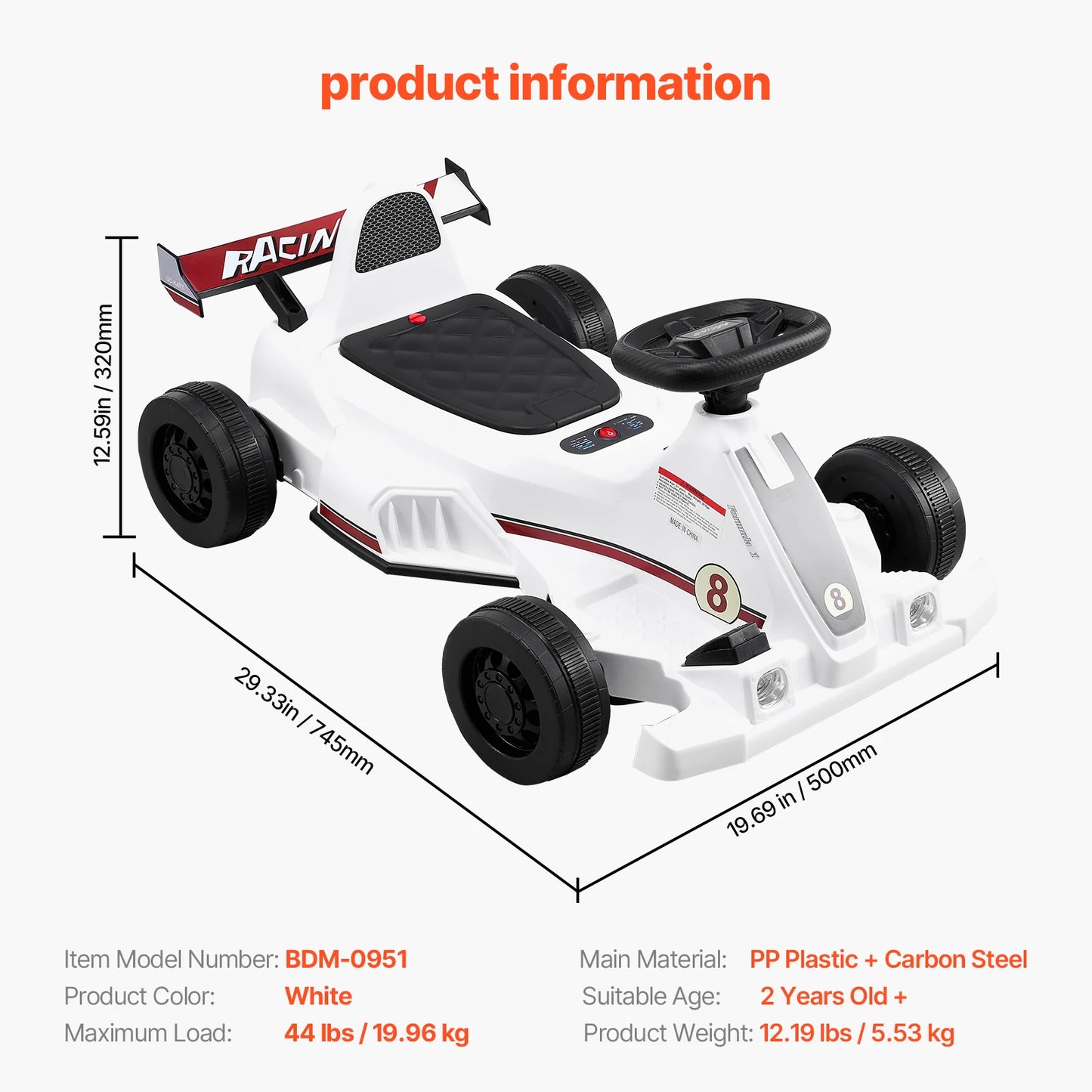 SucceBuy 6V 4.5Ah Kids Electric Ride-On Go Kart with 20000 RPM Motor, LED Lights and Horn