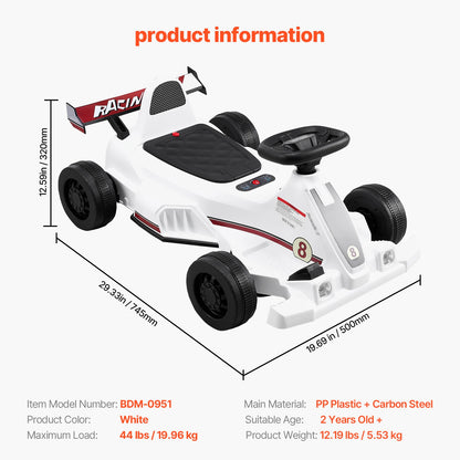 SucceBuy 6V 4.5Ah Kids Electric Ride-On Go Kart with 20000 RPM Motor, LED Lights and Horn
