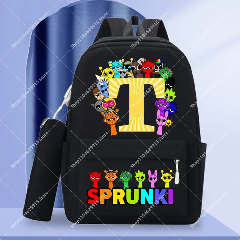 2-Piece Sprunki Backpack Set with Pencil Case – Large Capacity School Bag