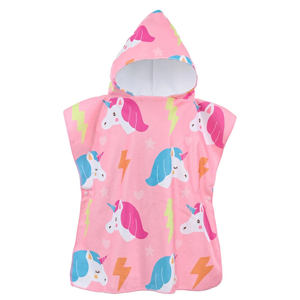 Kids Hooded Microfiber Bath Beach Poncho Towel, Quick-Dry Swim Cover-Up Bathrobe (80–120cm)