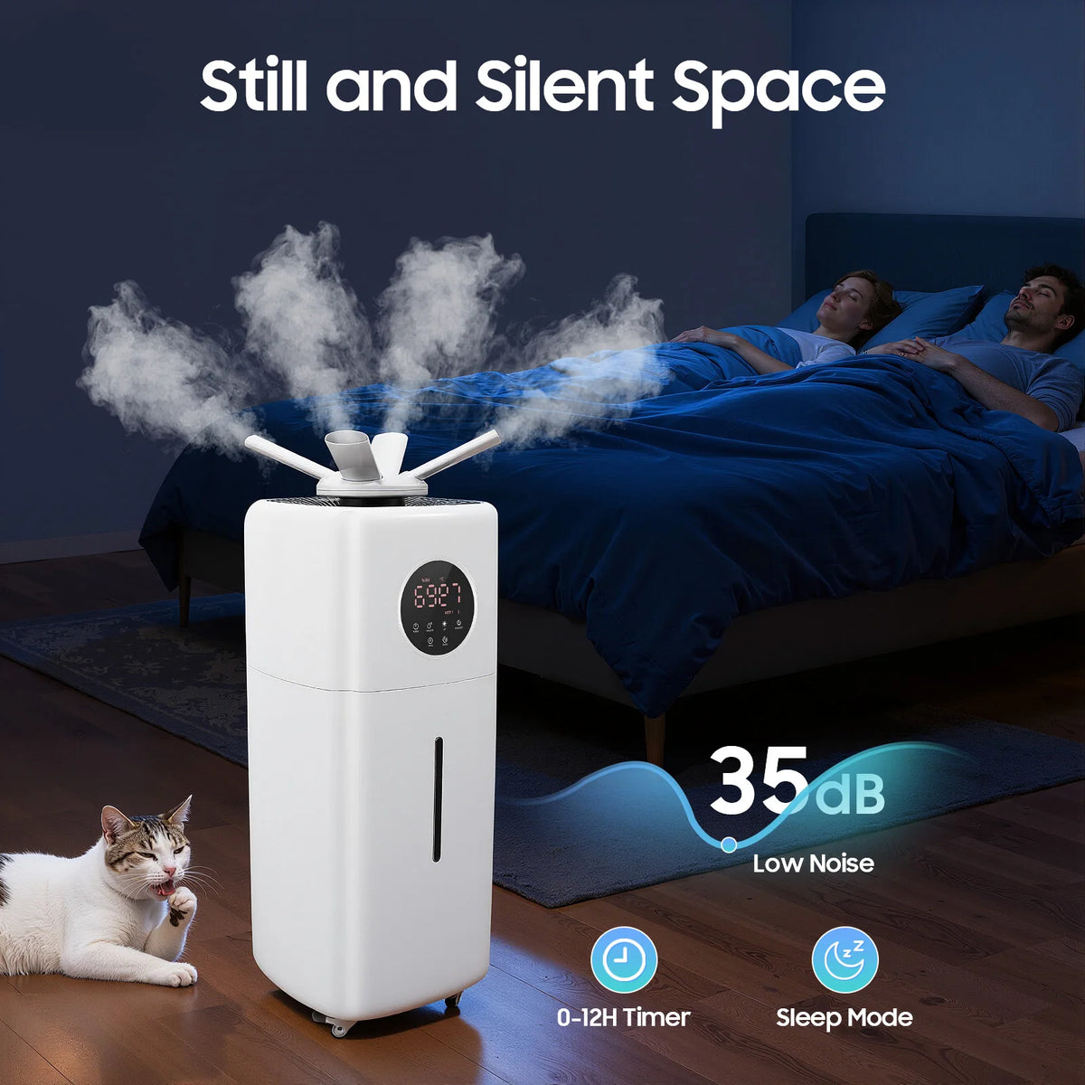 Commercial Humidifier – 5.5Gal Tank – 2000Ml/H Mist Output – 316 Stainless Steel Atomizer – 4-Way Nozzle – Sleep Mode – 0-12H Timer – Remote Control – 4 Wheels with Brakes – for Villa Factory – White
