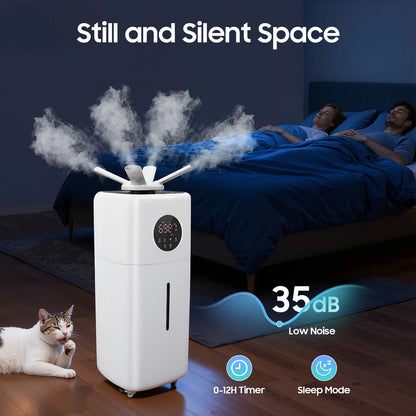 Commercial Humidifier – 5.5Gal Tank – 2000Ml/H Mist Output – 316 Stainless Steel Atomizer – 4-Way Nozzle – Sleep Mode – 0-12H Timer – Remote Control – 4 Wheels with Brakes – for Villa Factory – White
