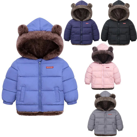 Baby Boys & Girls Winter Hooded Jacket, Thick Cotton Padded Fleece Coat