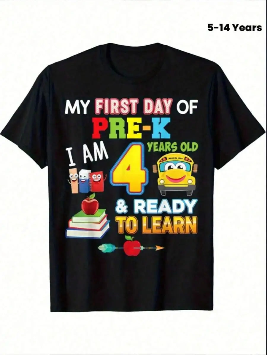 Casual Style For Both Boys And Girls Family Matching Shirts My First Day Of Pre K I Am 4 Years Old Ready To Learn School Season