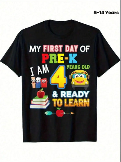 Casual Style For Both Boys And Girls Family Matching Shirts My First Day Of Pre K I Am 4 Years Old Ready To Learn School Season