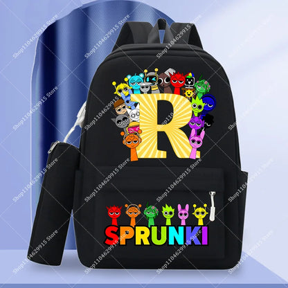 2-Piece Sprunki Backpack Set with Pencil Case – Large Capacity School Bag