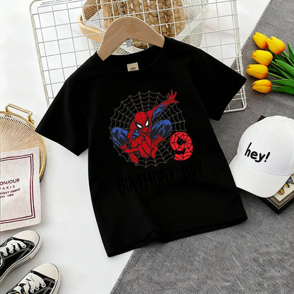 Cute Spidermans Girl T-shirt Teenager Birthday Number Anime Print Boy Cotton Tee Sport Streetwear Summer Clothes Party Game Gift