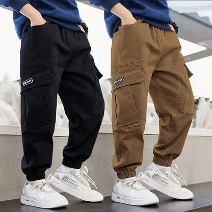 Boys Cargo Pants Spring Streetwear Jogger Sweatpant Trousers Teenage Kids Elastic Waist Long Pants for Children 10 to 12 Years