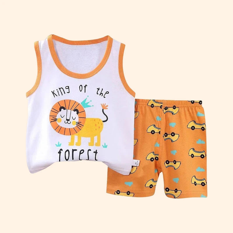 Kids Boys & Girls Summer 2-Piece Cotton Sleeveless T-Shirt & Shorts Outfit Set
