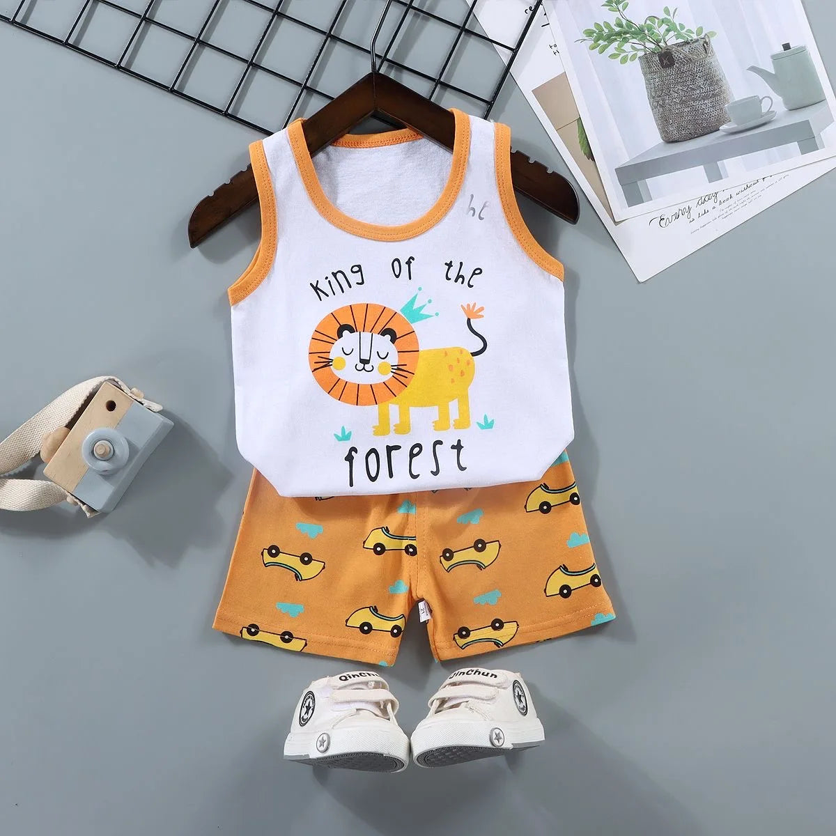 Kids Boys & Girls Summer 2-Piece Cotton Sleeveless T-Shirt & Shorts Outfit Set