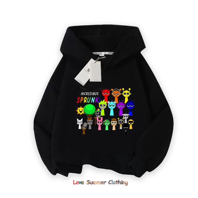Sprunki Thick Hoodie for Children Anime Cartoon Fashion Sweatshirt Boys Girls Autumn Winter Hip Hop Hooded Hoodies Kids Clothes