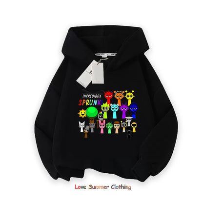 Sprunki Thick Hoodie for Children Anime Cartoon Fashion Sweatshirt Boys Girls Autumn Winter Hip Hop Hooded Hoodies Kids Clothes