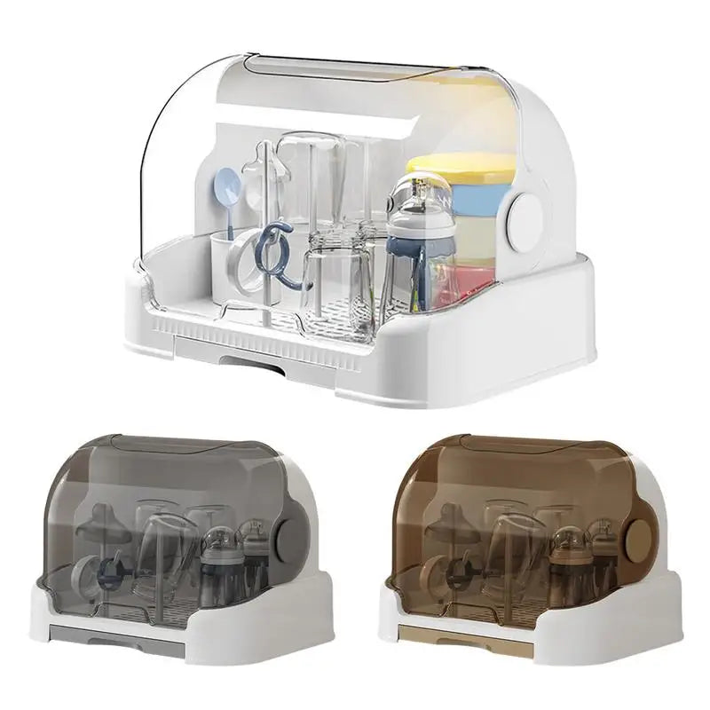 Portable Baby Bottle Drying Rack with Removable Drip Tray and Dustproof Storage Box with Lid