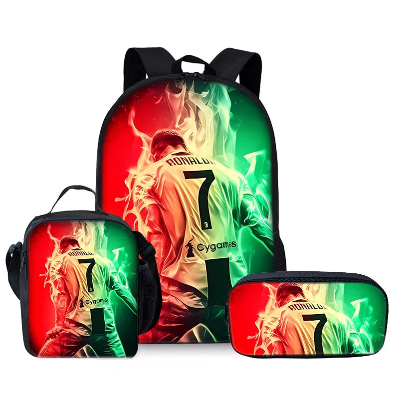 Football Cartoon Three Piece Set Backpacks For Boy And Girls Best Gifts 3D Cartoon School Backpack For Children