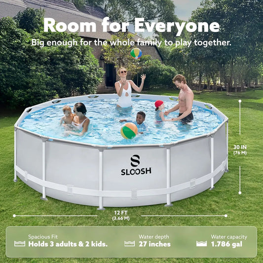 JOYFY Round Above Ground Pool 12ft/10ft/15ft Outdoor Round Frame Above Ground Swimming Pool Set for Kids Adults with Filter Pump