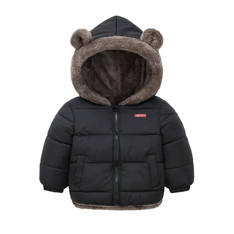 Baby Boys & Girls Winter Hooded Jacket, Thick Cotton Padded Fleece Coat