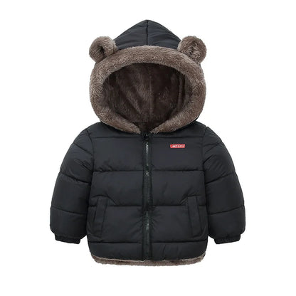 Baby Boys & Girls Winter Hooded Jacket, Thick Cotton Padded Fleece Coat