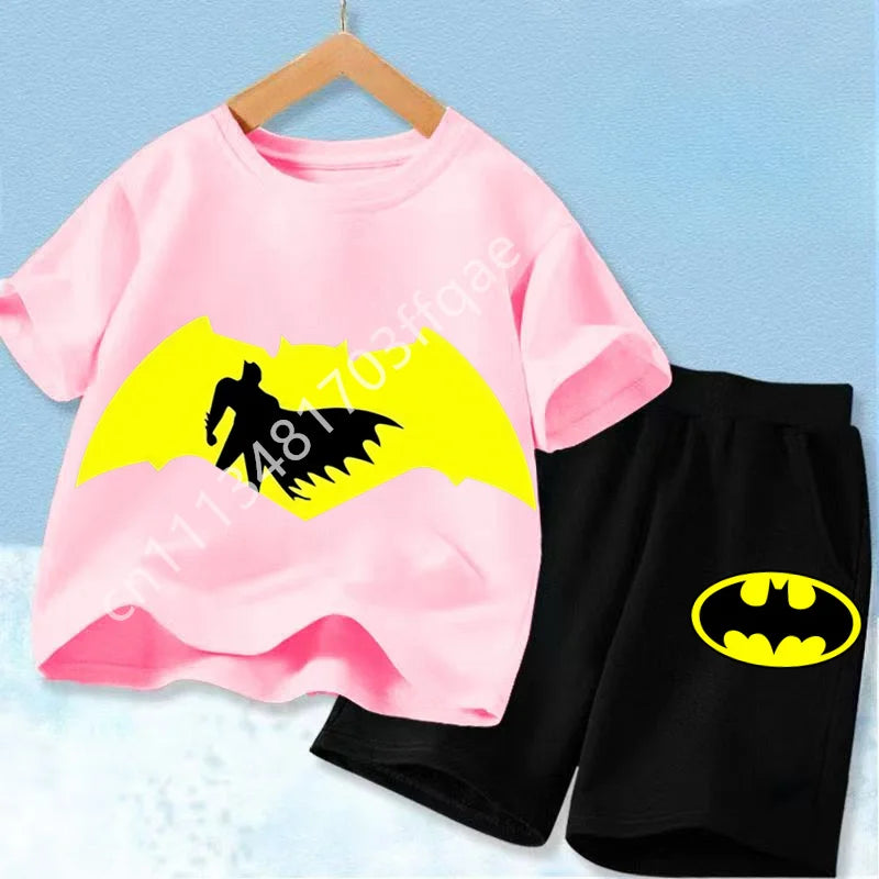 Summer Short Sleeved Street Wear Girl T-shirt Shorts Casual Top 2026 New Classic Batman&Superman Printed Boys Suit T-shirt