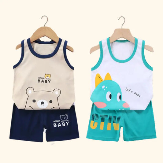 2-Piece Kids Summer Clothing Set with Sleeveless Cotton T-Shirt and Shorts