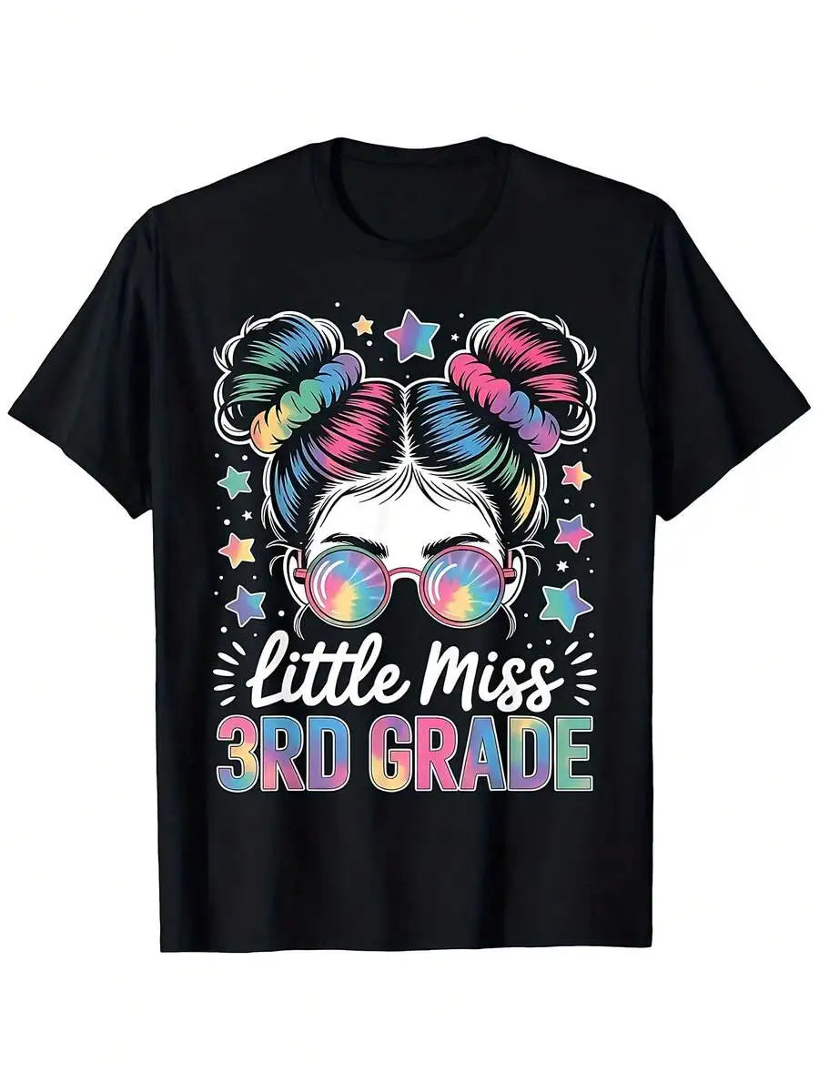 Little Miss 3rd Grade First Day Of School Third Grade Girls T-Shirt Casual Round Neck Tee For Boys & Girls, Spring Summer Holida