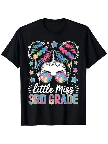 Little Miss 3rd Grade First Day Of School Third Grade Girls T-Shirt Casual Round Neck Tee For Boys & Girls, Spring Summer Holida