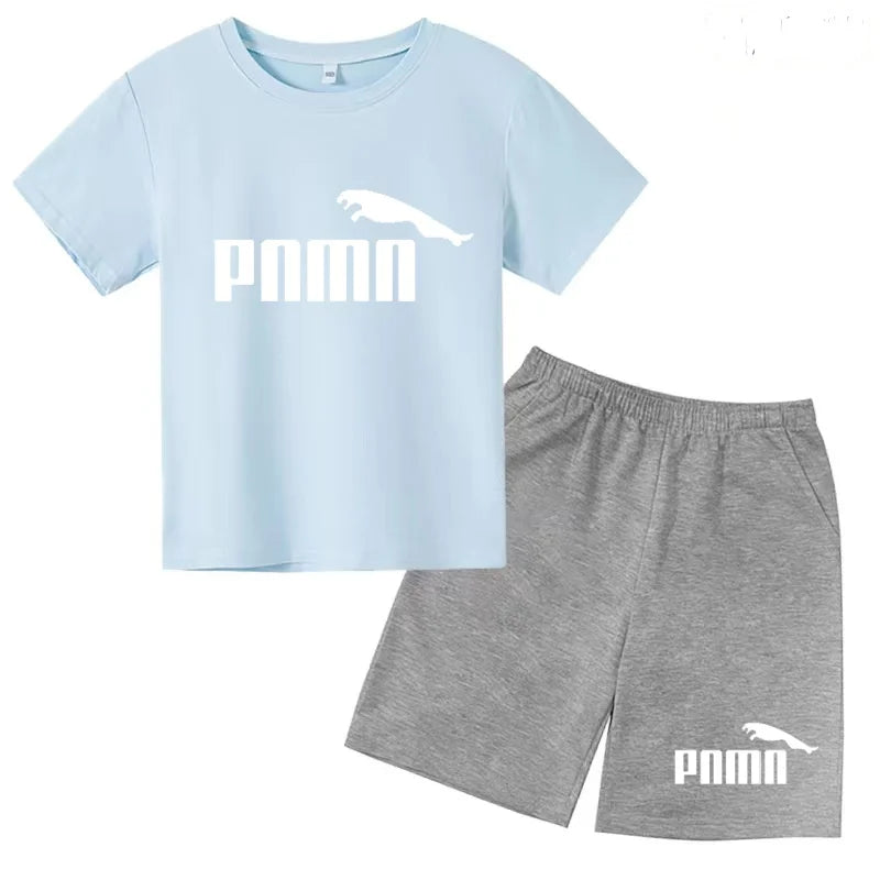 Kids  Fashion Two-Piece  Summer Sports brand Short-Sleeve Boy Girl 3-13Yrs  T-shirt +Shorts clothes