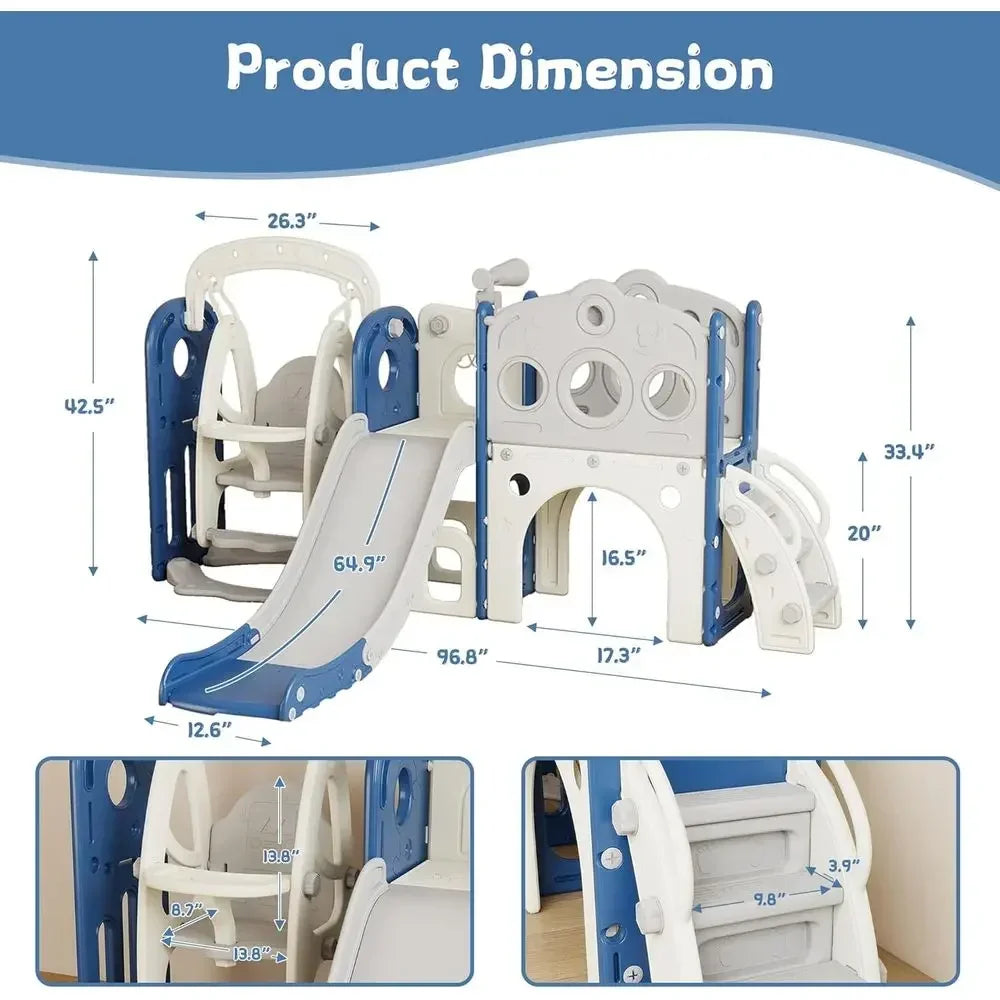 Children's Slide, Swing, and Basketball Hoop Playset for Ages 1-3 - Indoor/Outdoor Blue and White