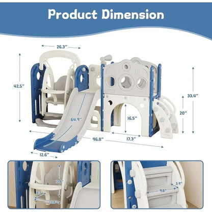 Children's Slide, Swing, and Basketball Hoop Playset for Ages 1-3 - Indoor/Outdoor Blue and White