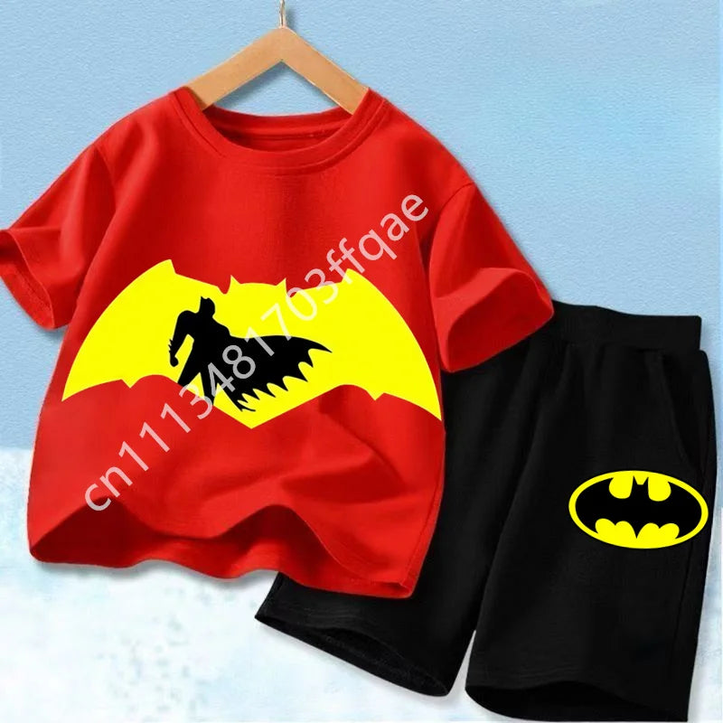 Summer Short Sleeved Street Wear Girl T-shirt Shorts Casual Top 2026 New Classic Batman&Superman Printed Boys Suit T-shirt