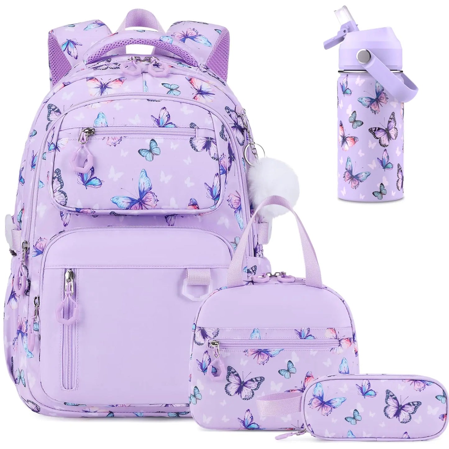 Pink Bow Girls Backpack Set with Lunch Box & Pencil Case