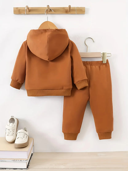 Newborn Baby Boy Fleece Hoodie and Sports Pants Set, Long Sleeve Autumn Winter Outfit