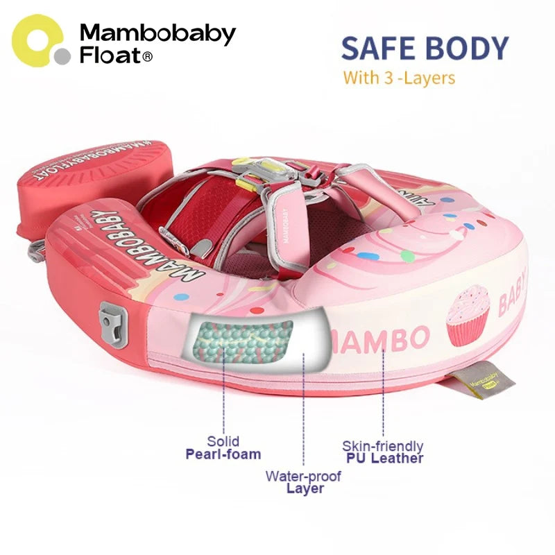 Mambobaby Baby Pool Float with Canopy & Tile Baby Swim Ring Infant Swimming Trainer Circle With Adjustable Strap for Boys Girls