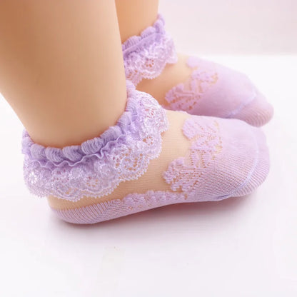 Baby Girl Lace Bow Ruffle Socks Soft Cotton Princess Socks