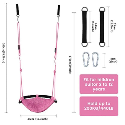 Hand-Knitting Toddler Swing for Indoor, Outdoor, Playground, Tree Use; Cotton Rope; Pink; 440 lbs Capacity, Adjustable Heavy Du