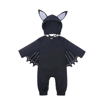 Halloween Baby Black Bat Costume Cosplay Romper Jumpsuit Infant Boys Girls Purim Party Carnival Fancy Dress Long Short Umorden