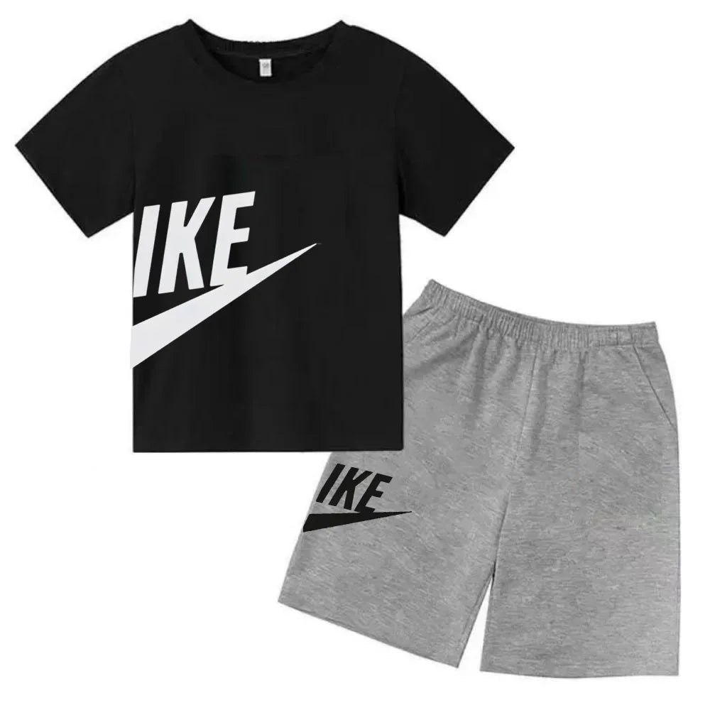 Summer Short Sleeve T Shirt +shorts 2 Piece Set Children Clothes Luxury Brand Print Sport Casual Fashion Boy Girl Kid Tracksuit