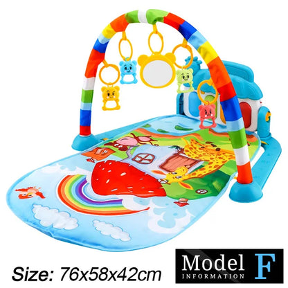 Baby Fitness Play Gym with Music, Piano Activity Mat and Crawling Blanket for 0–36 Months