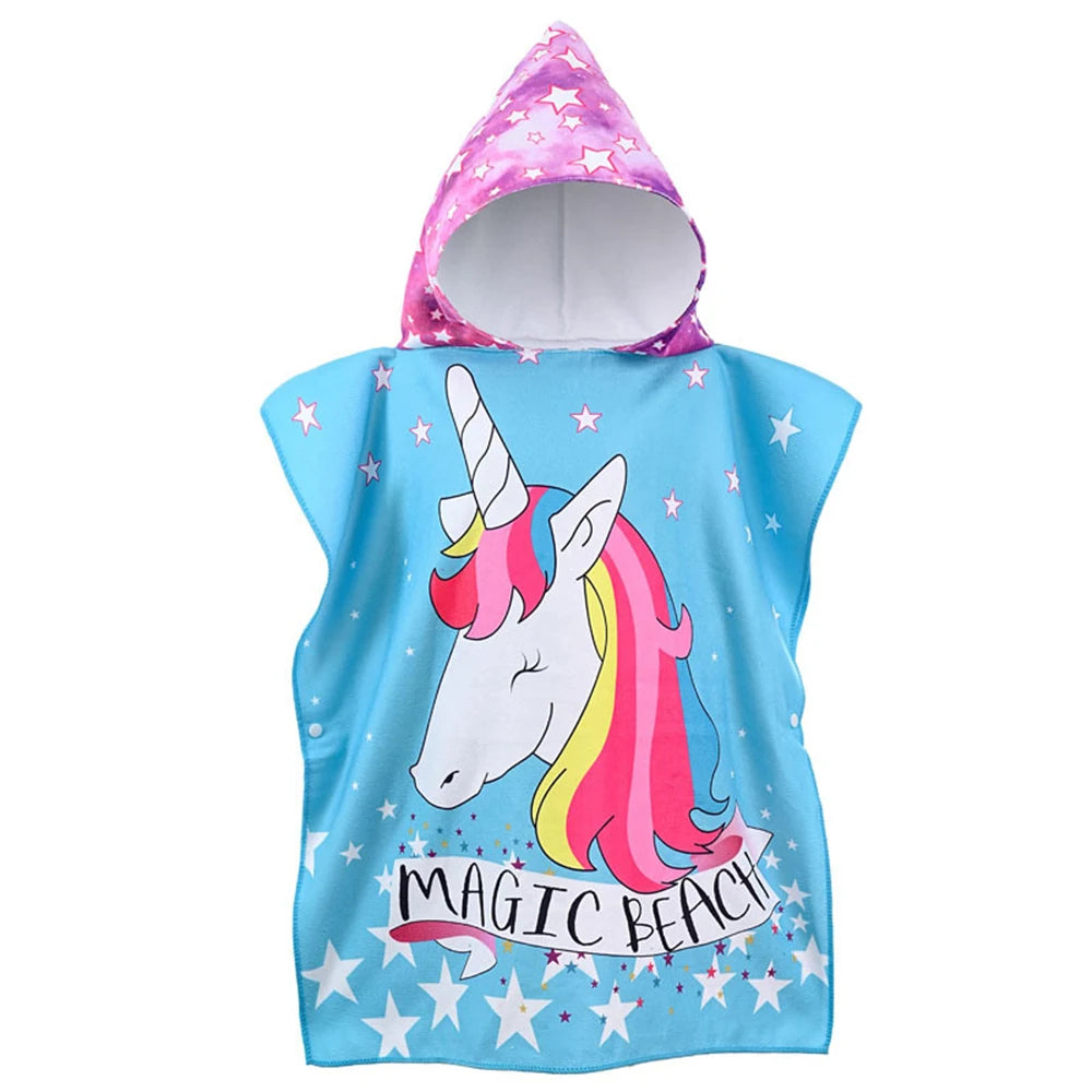 Kids Hooded Microfiber Bath Beach Poncho Towel, Quick-Dry Swim Cover-Up Bathrobe (80–120cm)