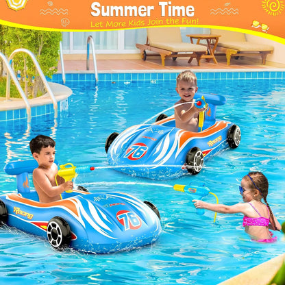 Altrek Store Inflatable Race Car Pool Float with Water Gun for Kids Ages 3–8, Ride-On Swimming Pool Toy for Toddlers, Boys & Girls, Outdoor Summer Water Fun