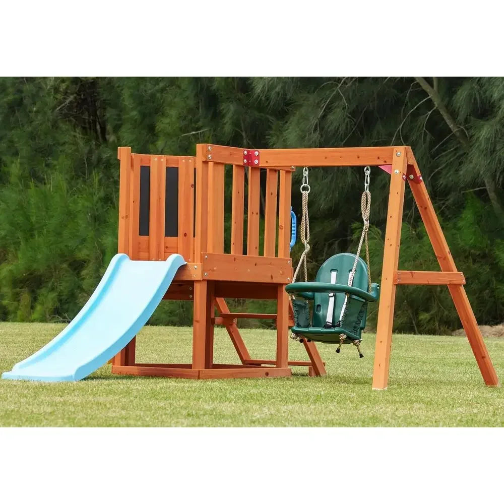 5-in-1 Toddler Swing Set: Outdoor Play Center with Swing, Slide, Climbing Wall, Table, and Blackboard for Ages 18 Months to 4 Ye