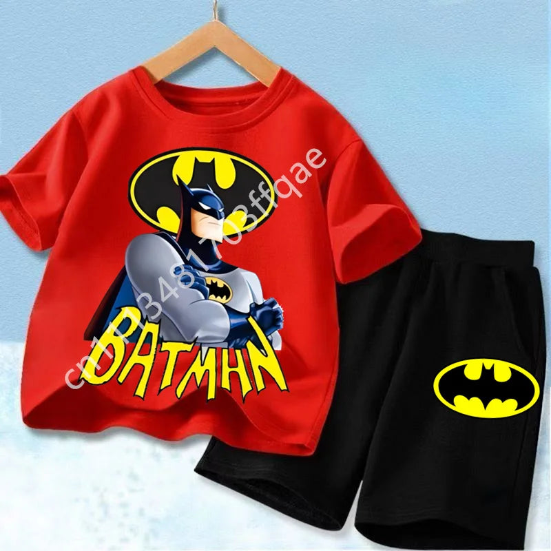 Summer Short Sleeved Street Wear Girl T-shirt Shorts Casual Top 2026 New Classic Batman&Superman Printed Boys Suit T-shirt