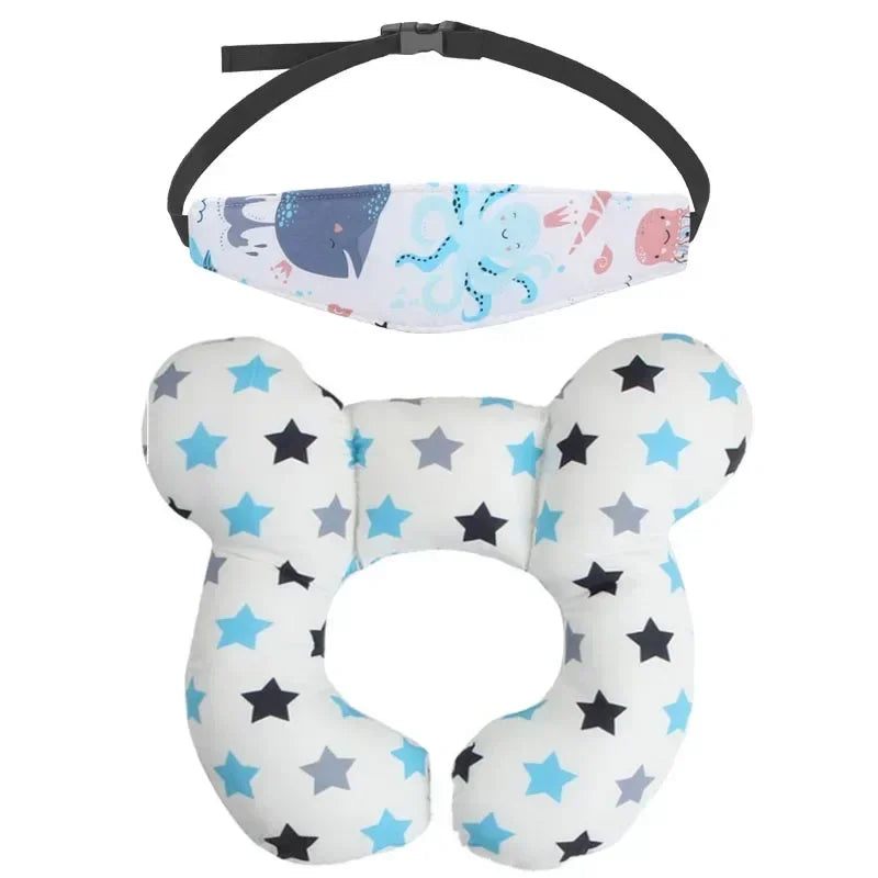 Baby Pillow Head Support Belt Set Protective Travel Car Seat Head Neck Support Pillows Newborn Children U Shape Headrest Cushion