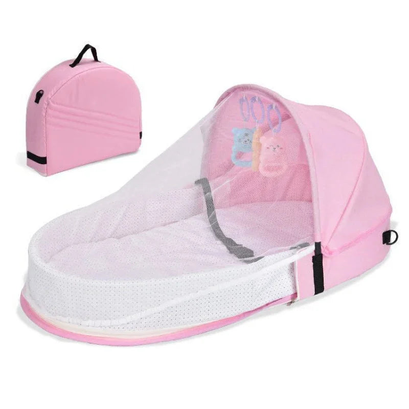 Baby Bed Crib Convenient Folding Anti-crush Middle Bed with Mosquito Net Comfortable Mattress Travel Crib for Newborn Camping