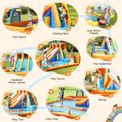 20FT 12-in-1 Inflatable Water Slide Bounce House with 950W Air Blower, 3 Long Slides & Climbing Wall