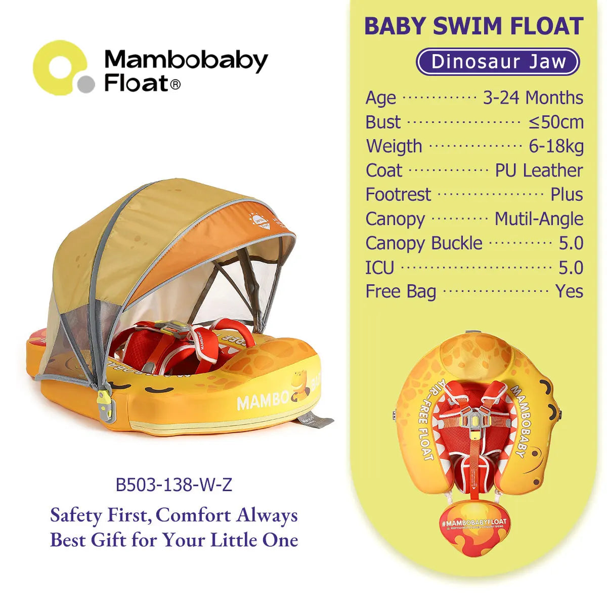 Mambobaby Baby Pool Float with Canopy & Tile Baby Swim Ring Infant Swimming Trainer Circle With Adjustable Strap for Boys Girls